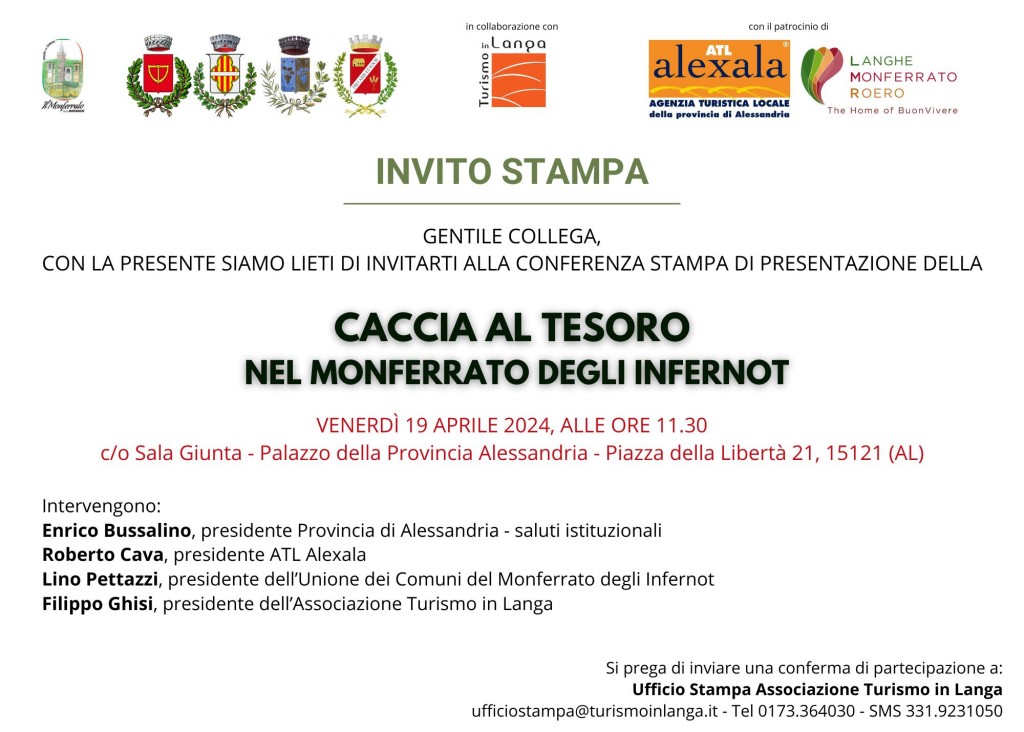 Invito stampa - conferenza stampa Caccia al Tesoro nel Monferrato